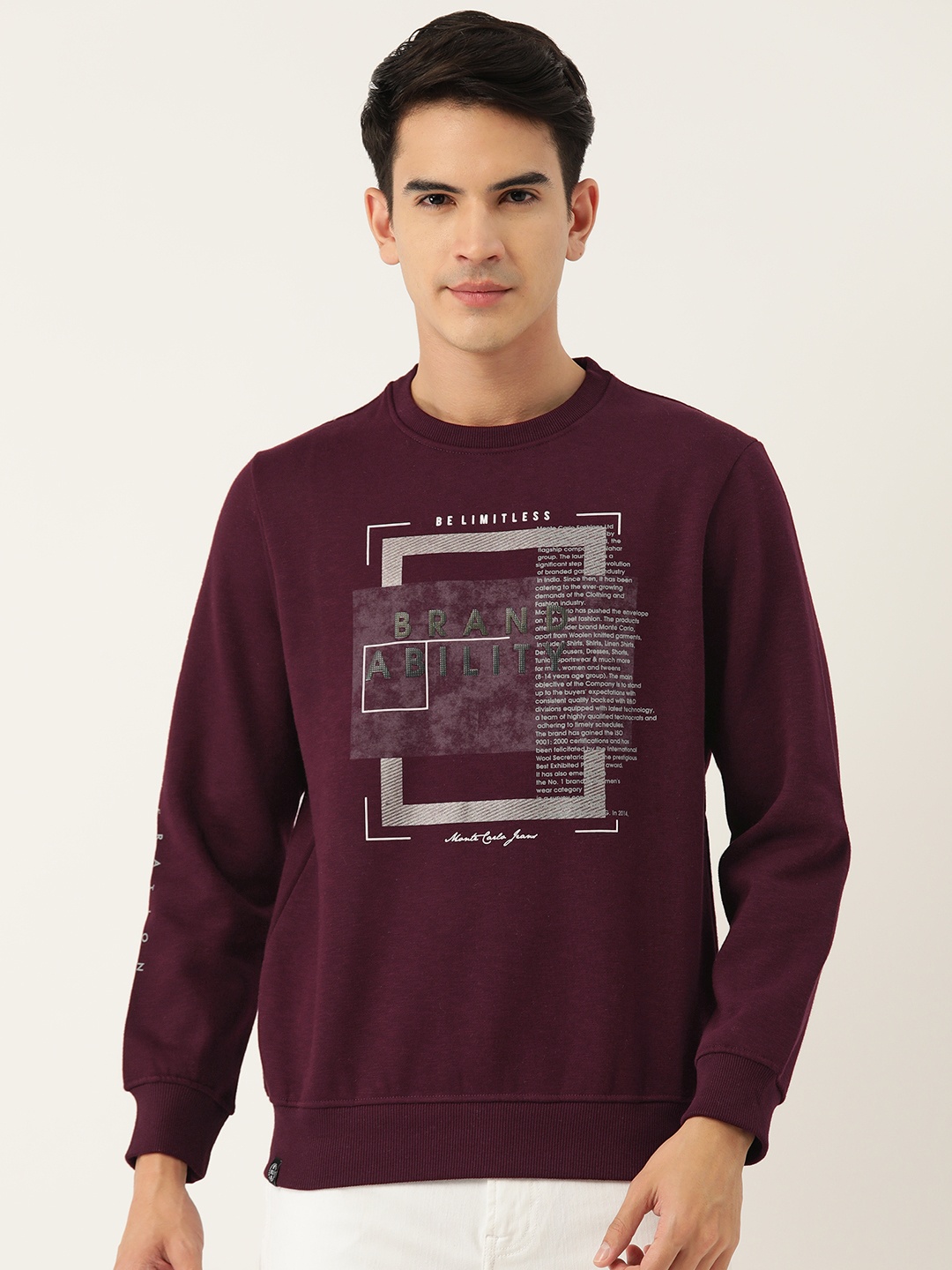 

Monte Carlo Cotton Rich Printed Sweatshirt, Maroon