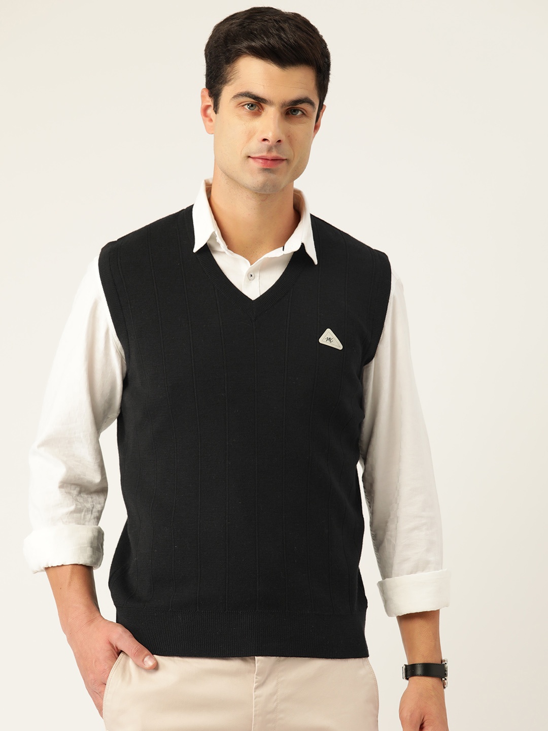 

Monte Carlo Self-Striped Woollen Sweater Vest, Black