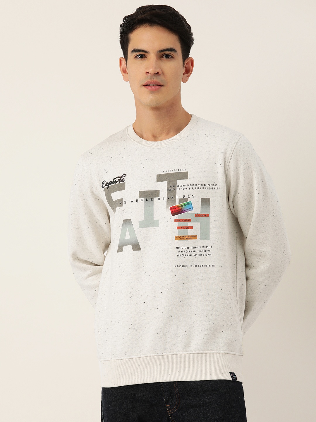 

Monte Carlo Round Neck Printed Sweatshirt, Grey