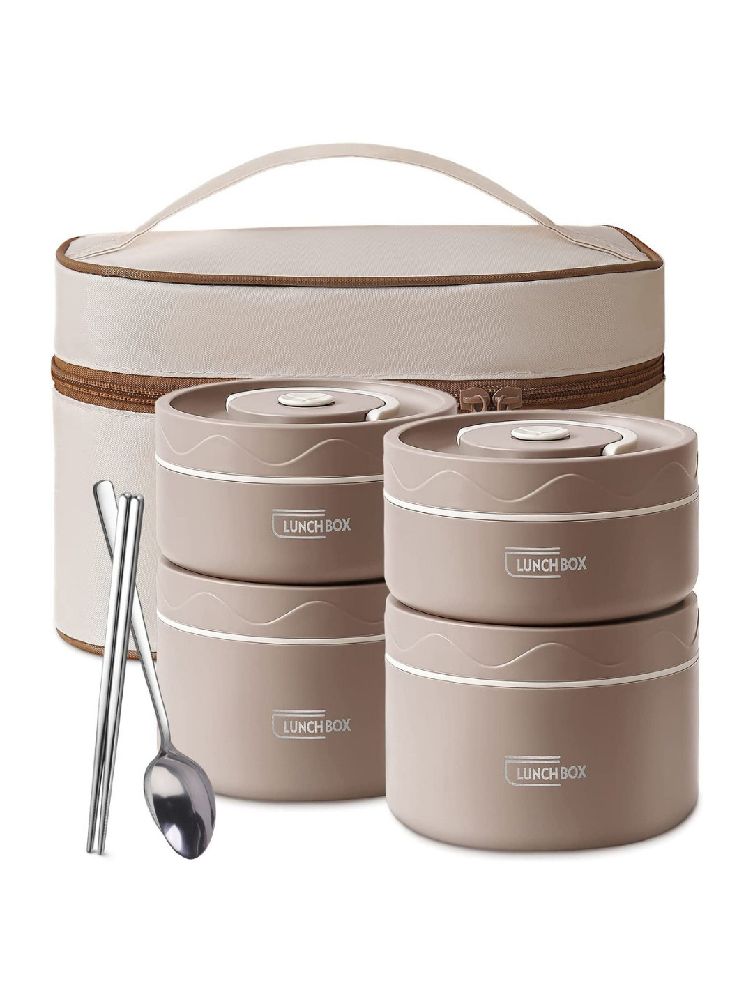 

YELONA Brown 4 Layer Bento Box With Bag & Cutlery