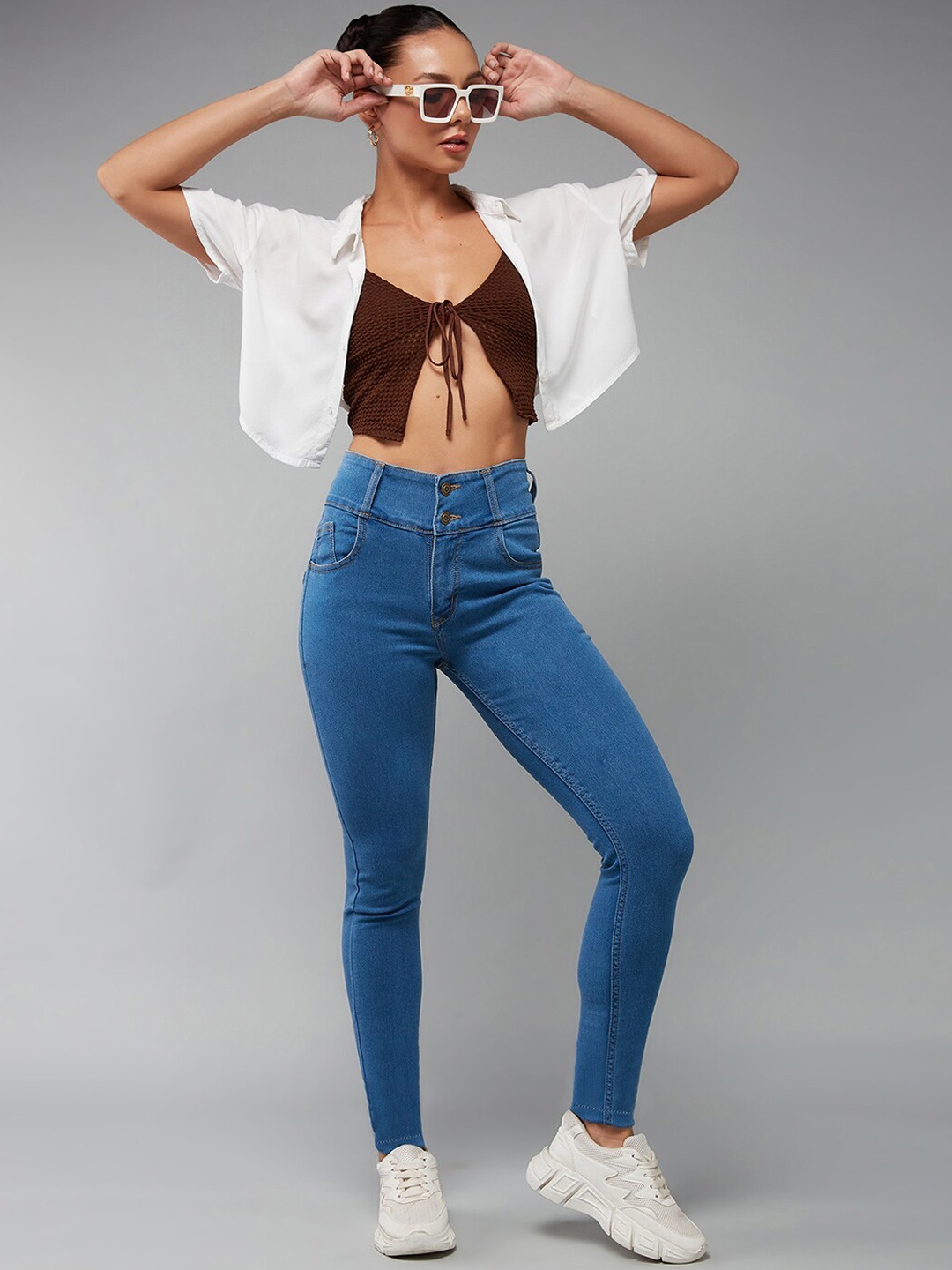 

DOLCE CRUDO Women Blue Skinny Fit High-Rise Stretchable Jeans