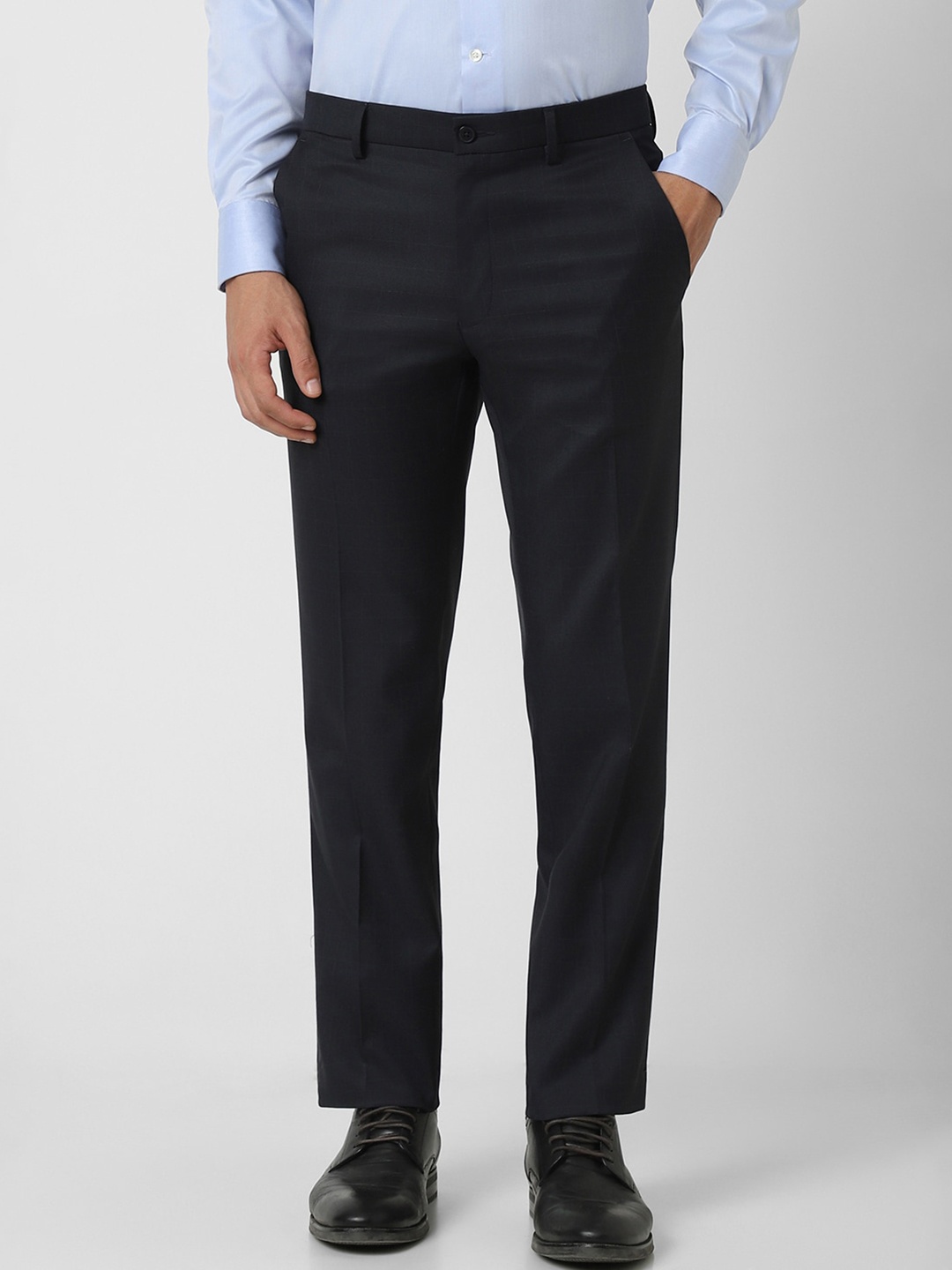 

Van Heusen Men Black Textured Slim Fit Trousers