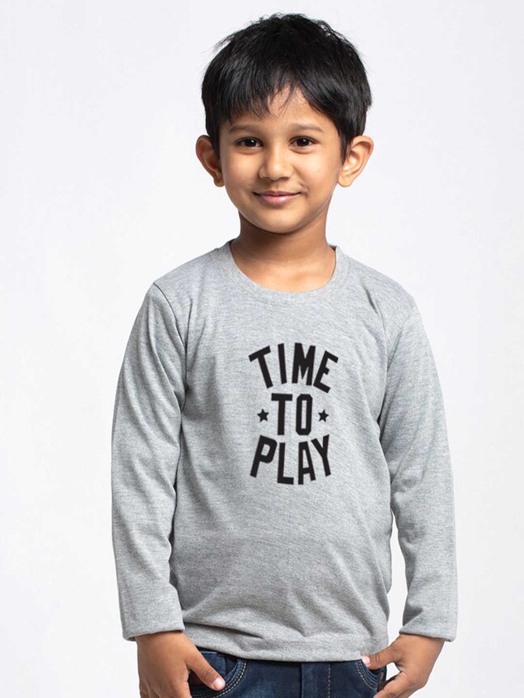 

Friskers Boys Grey Typography Printed Applique T-shirt