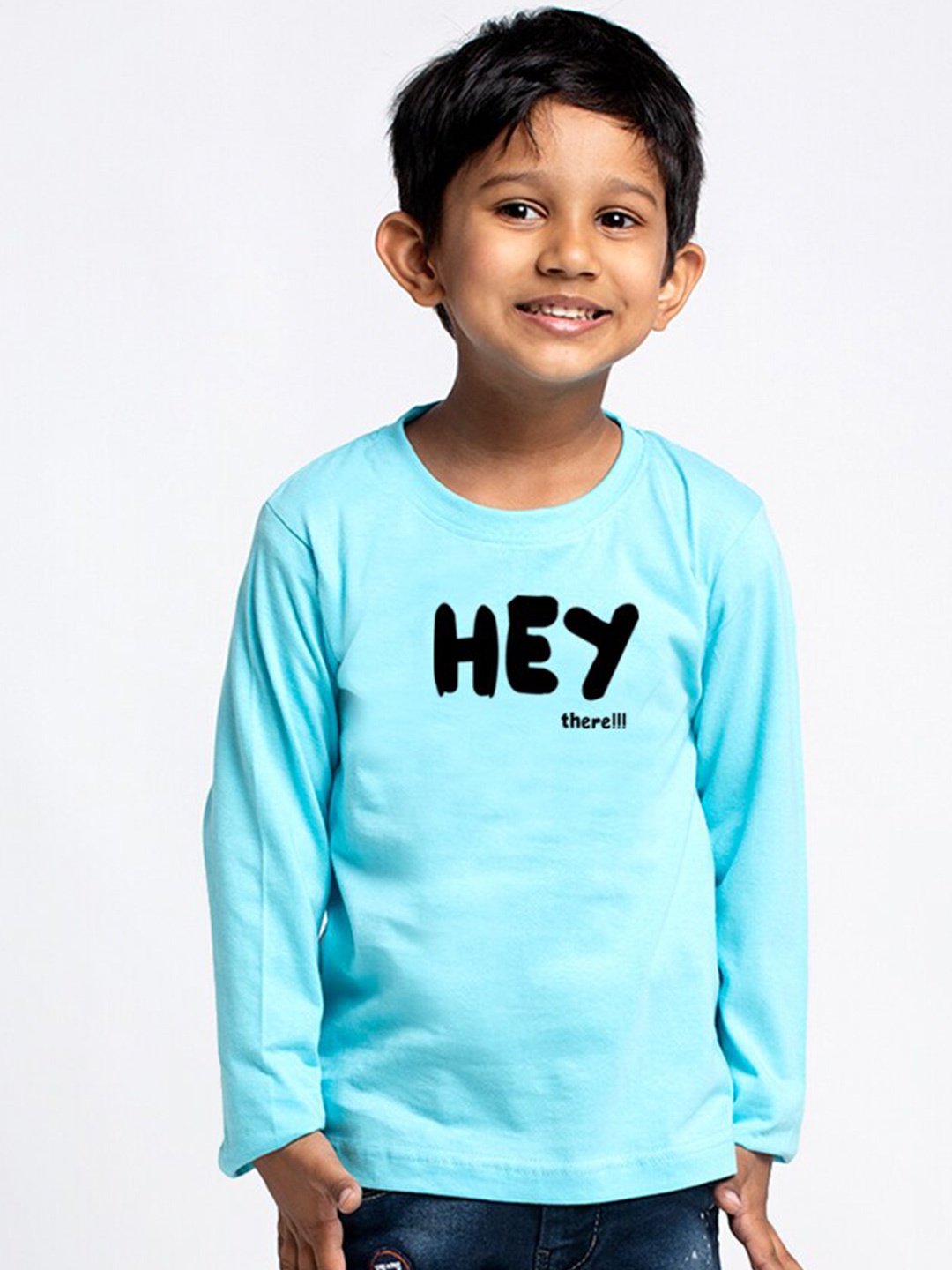

Friskers Boys Turquoise Blue Typography Printed Applique T-shirt