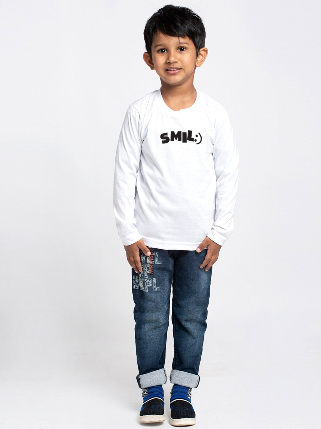 Friskers Boys White Typography Applique T-shirt