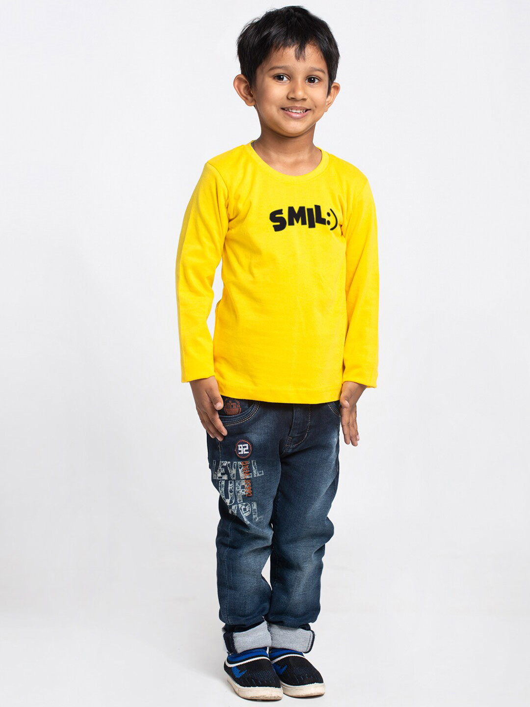 

Friskers Boys Yellow Typography Printed Applique T-shirt