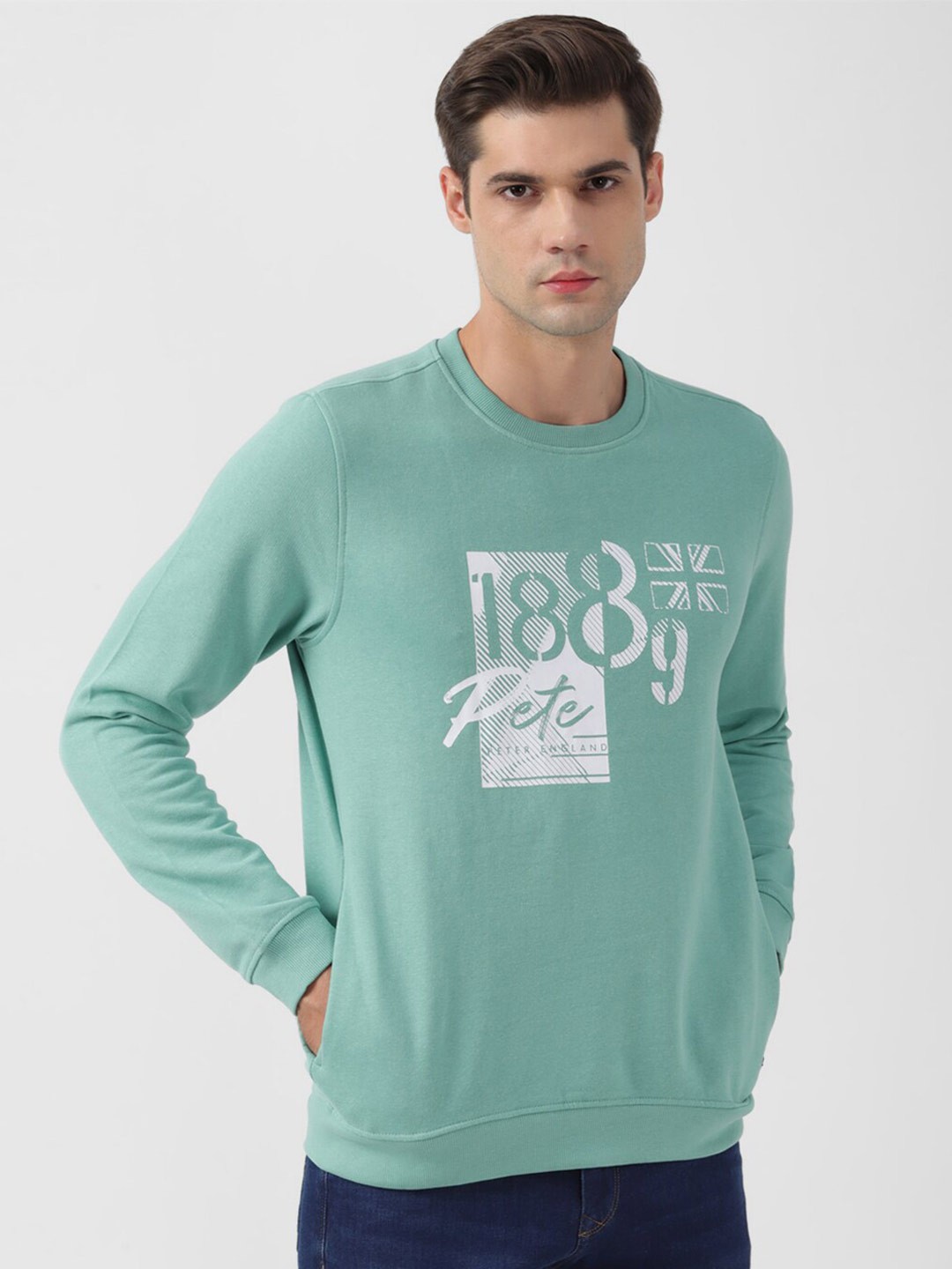 

Peter England Casuals Men Green Printed Sweatshirt