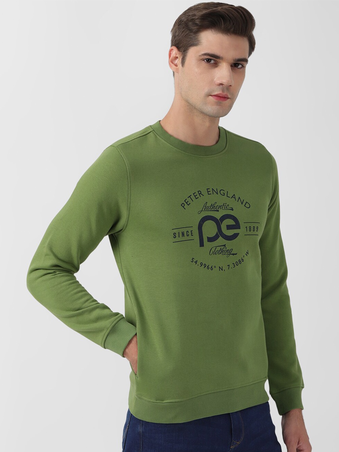 

Peter England Casuals Men Green Printed Sweatshirt