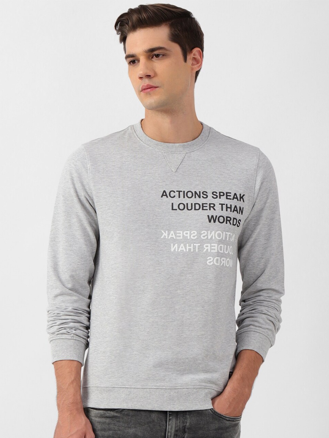 

PETER ENGLAND UNIVERSITY Men Grey Printed Sweatshirt