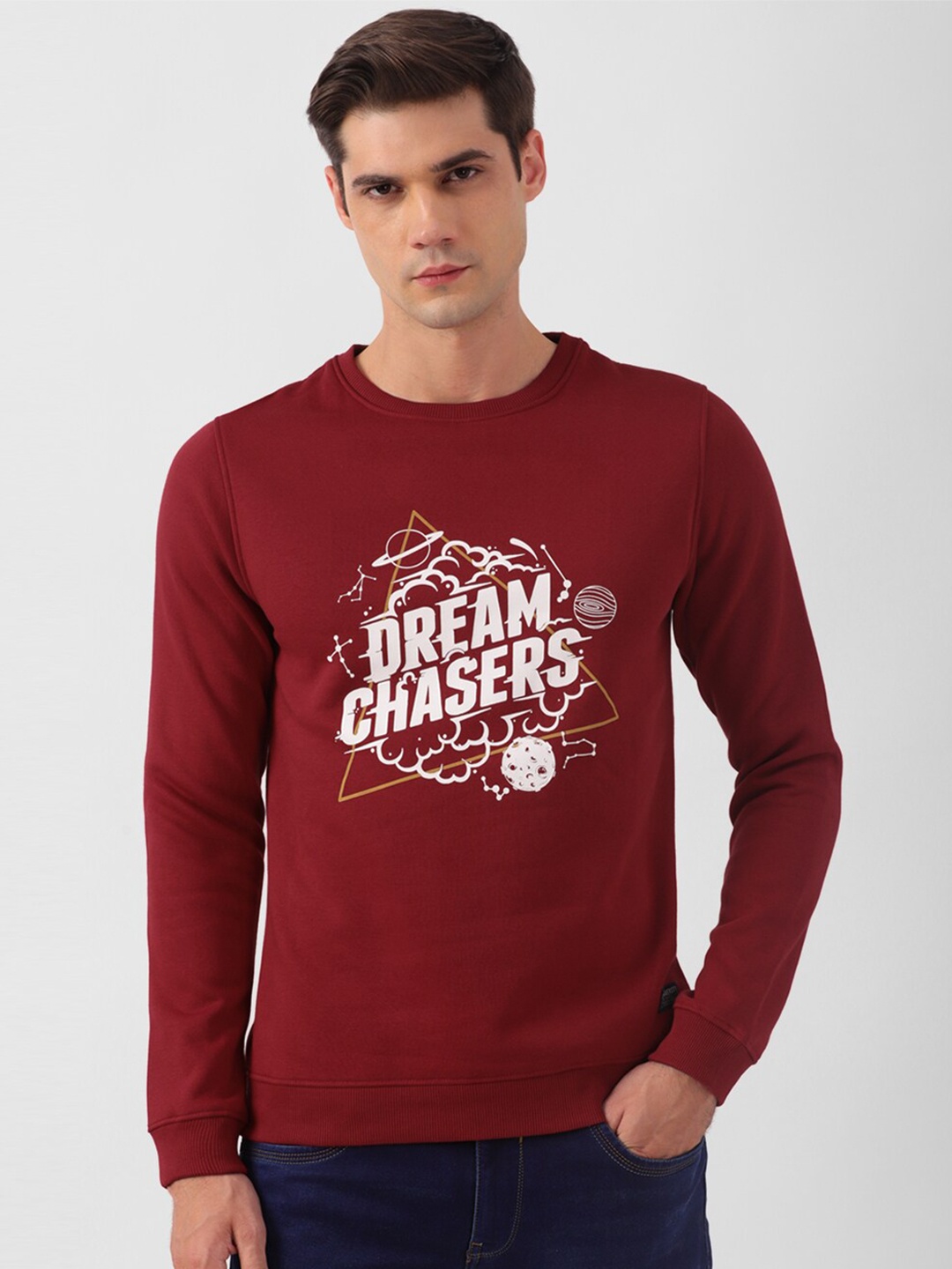 

PETER ENGLAND UNIVERSITY Men Maroon Printed Sweatshirt