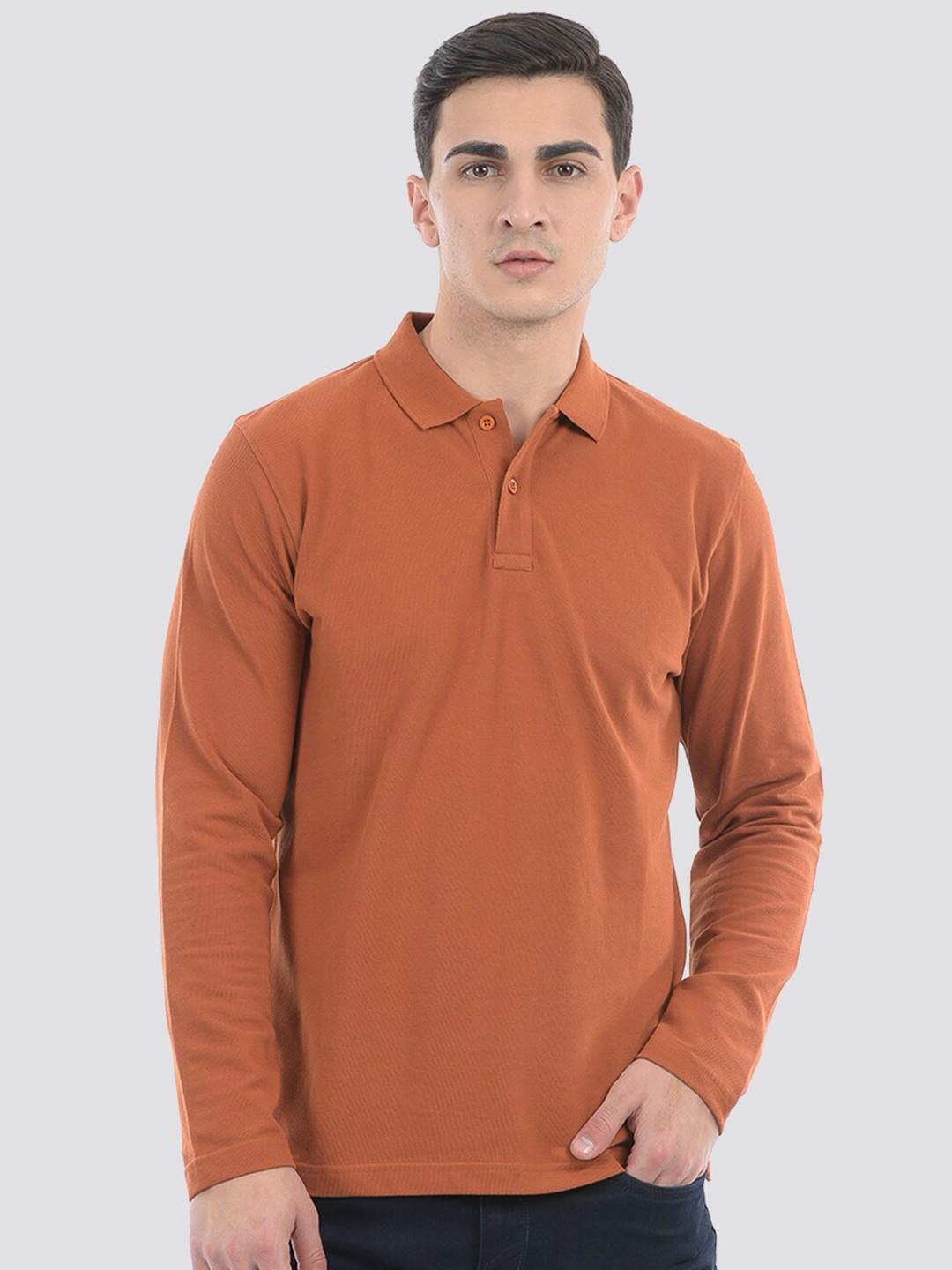 

ONEWAY Men Cotton Full Sleeves Polo T-Shirt, Brown