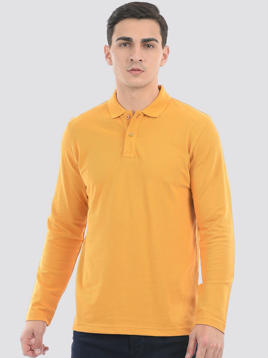 

ONEWAY Men Cotton Full Sleeves Polo Collar T-Shirt, Yellow