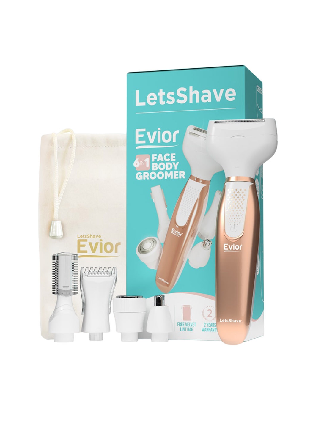 

LetsShave Women Evior 6-In-1 Face & Body Groomer - White & Gold-Toned