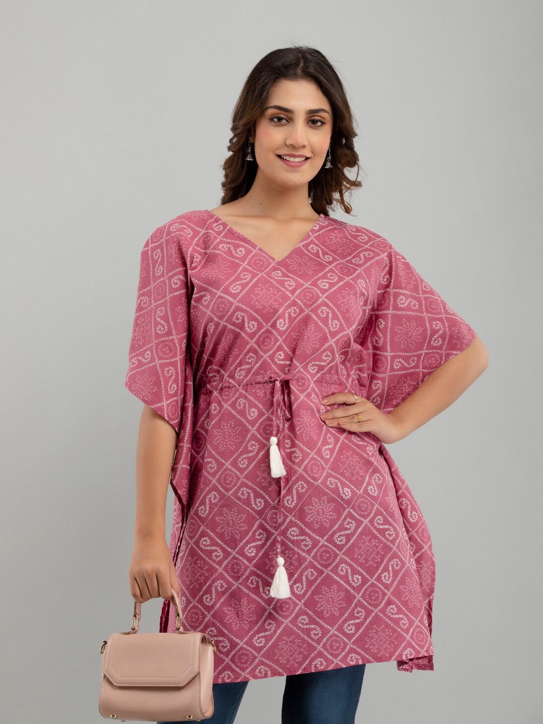 

FrionKandy Purple Geometric Print Cotton Empire Top
