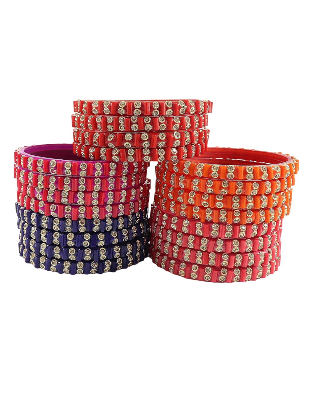 

NMII Set Of 20 Gold-Plated Zircon Studded Glass Bangles, Red