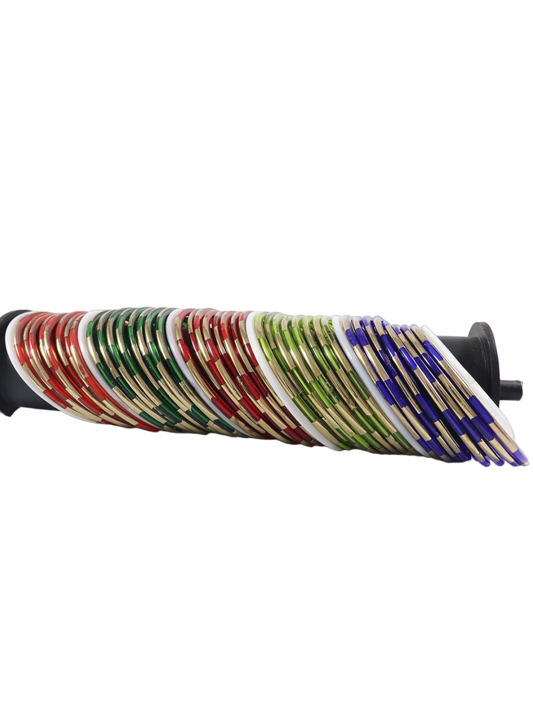 

NMII Set Of 46 Polished Glossy Cutting Shaped Glass Bangles, Red