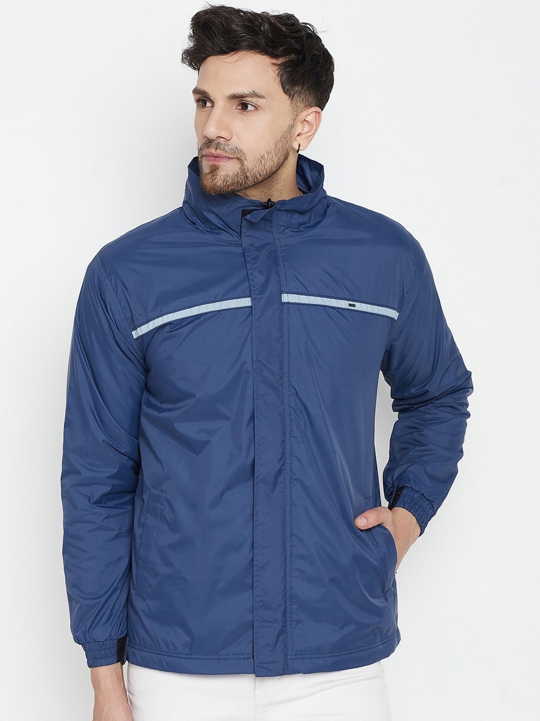 

Okane Men Blue Colourblocked Reversible Padded Jacket