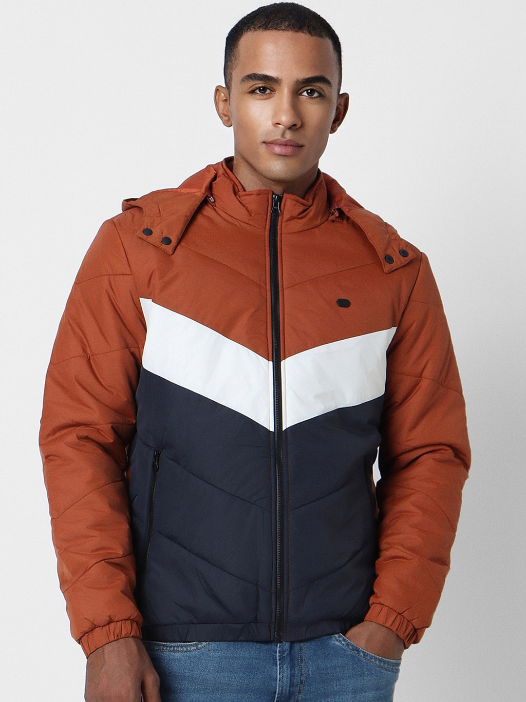 

Peter England Casuals Men Orange Colourblocked Padded Jacket
