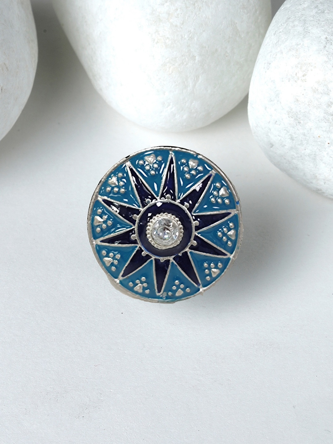 

KARATCART Oxidised Silver-plated Star Designed Meenakari Finger Ring