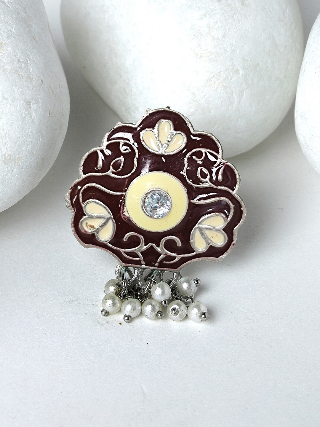 

KARATCART Oxidised Silver-plated Floral Designed Meenakari Adjustable Finger Ring