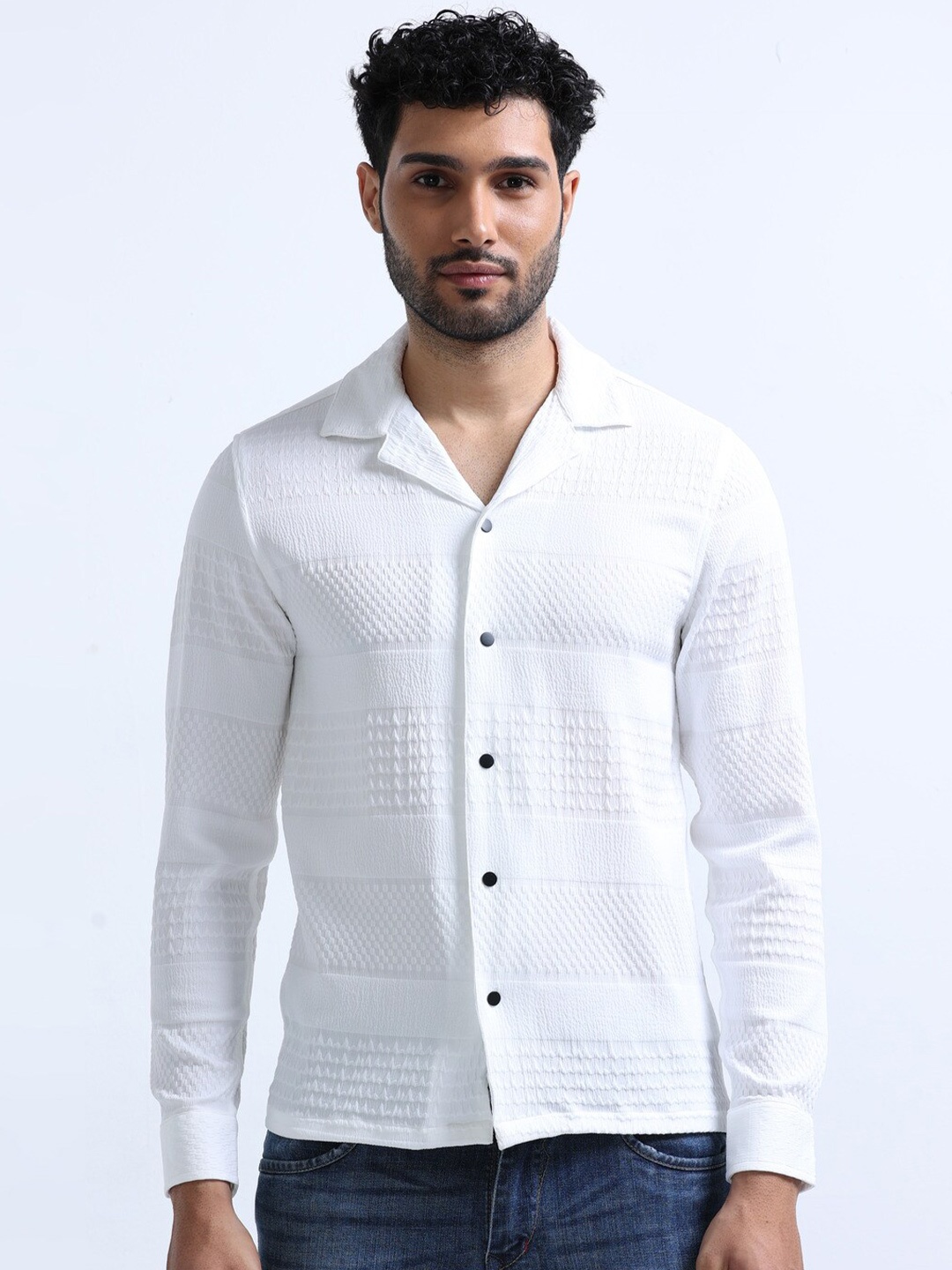 

FLY 69 Men White Premium Boxy Opaque Casual Shirt