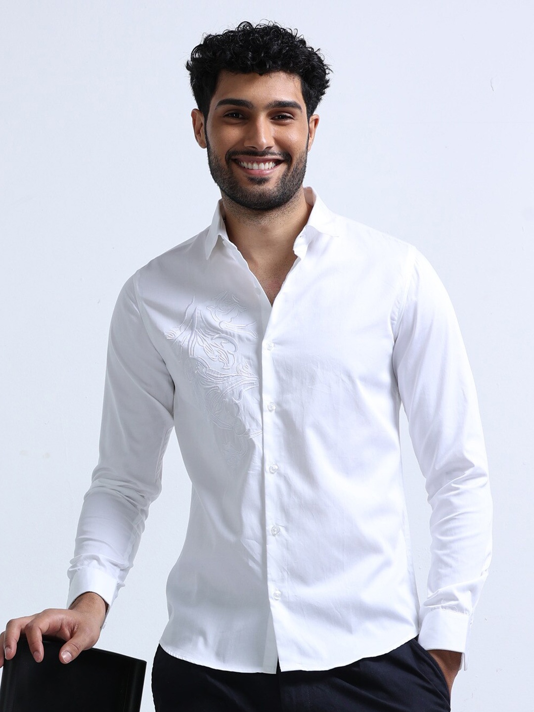 

FLY 69 Men White Premium Slim Fit Opaque Checked Casual Shirt