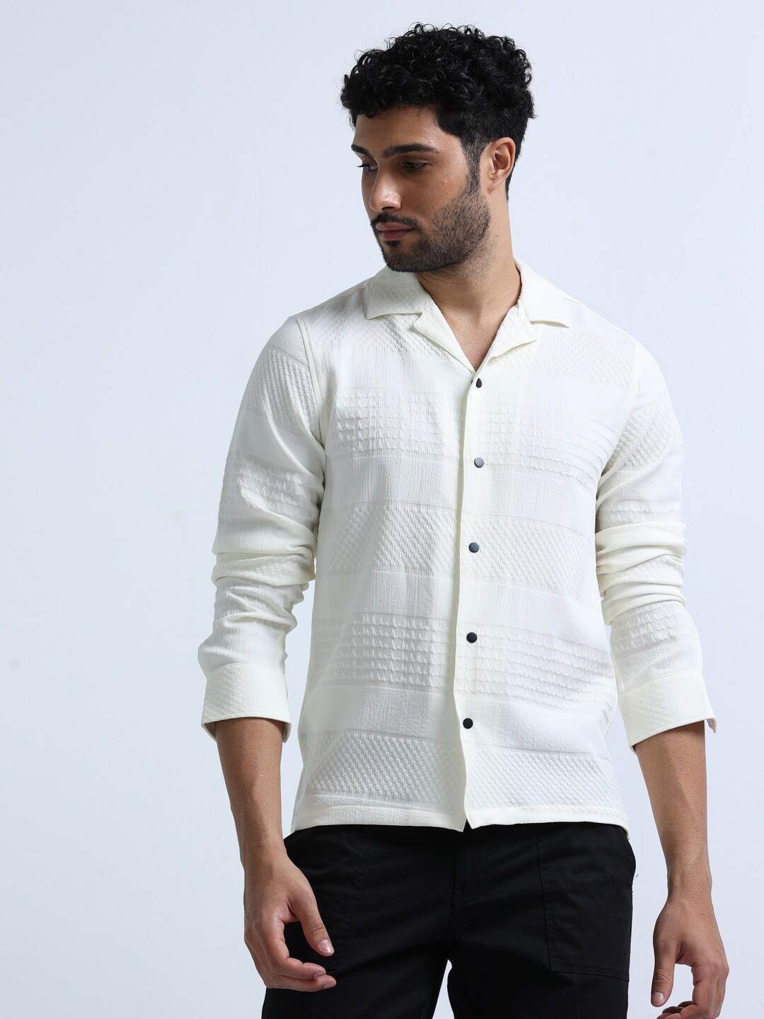 

FLY 69 Men Cream-Coloured Premium Boxy Opaque Casual Shirt