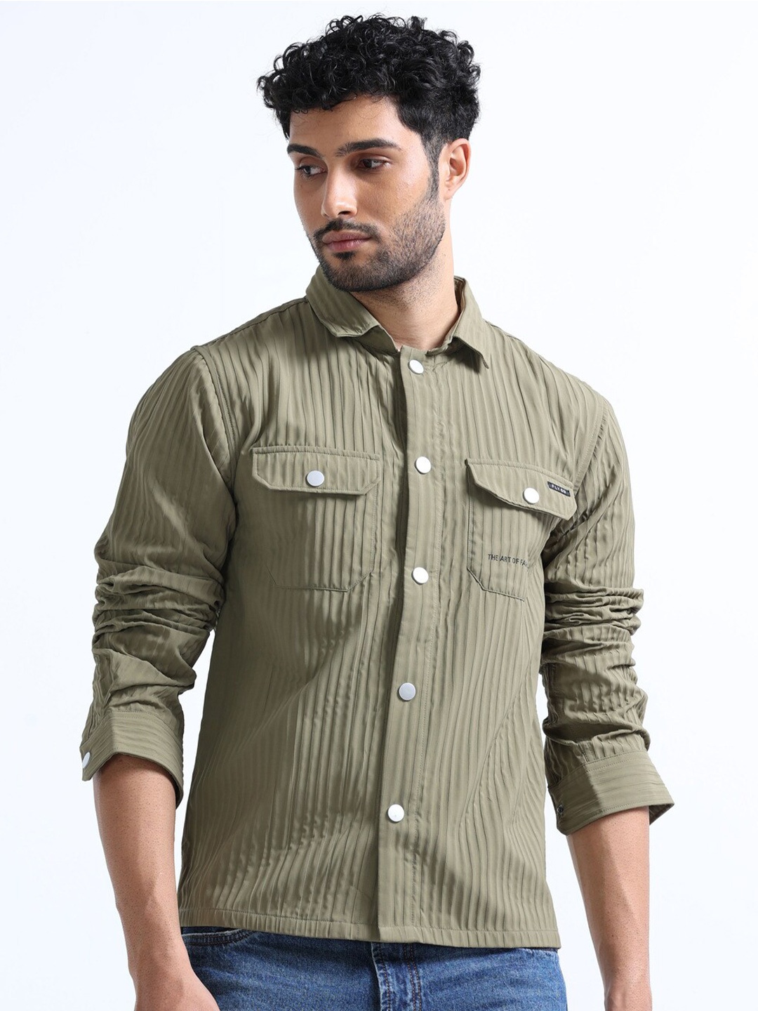 

FLY 69 Men Green Premium Opaque Striped Casual Shirt