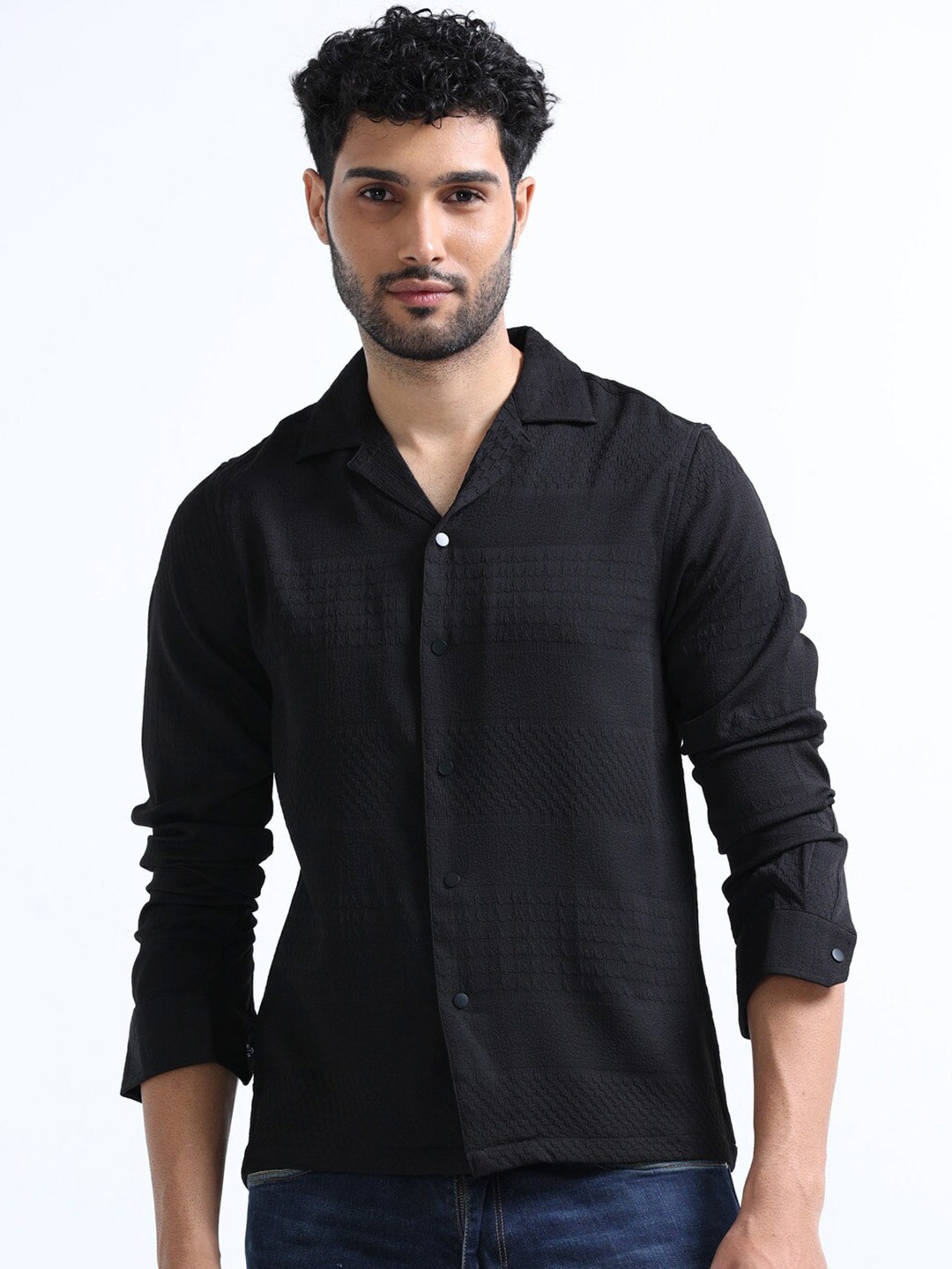 

FLY 69 Men Black Premium Boxy Opaque Checked Casual Shirt