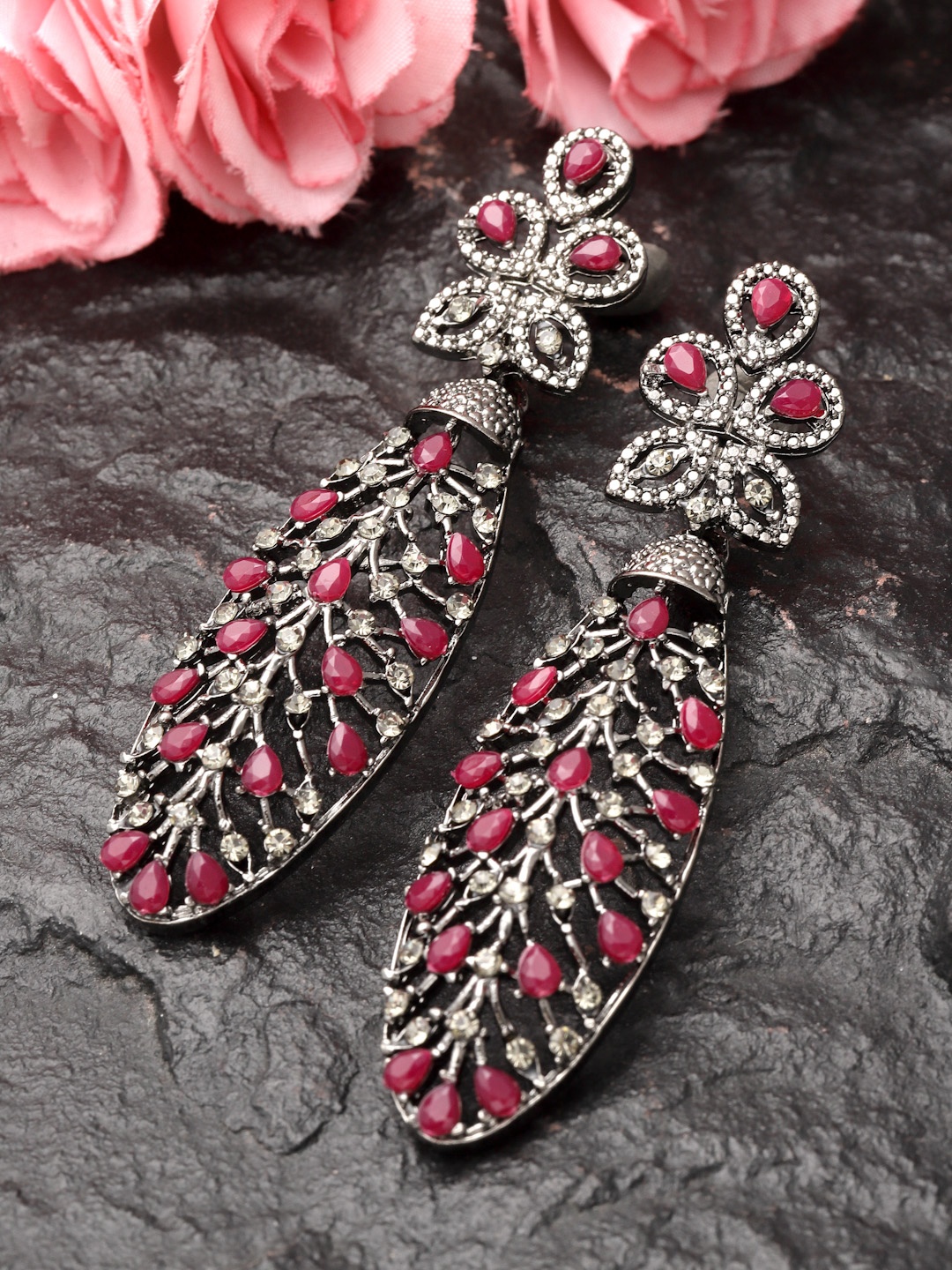 

PANASH Silver-Toned Contemporary Drop Earrings