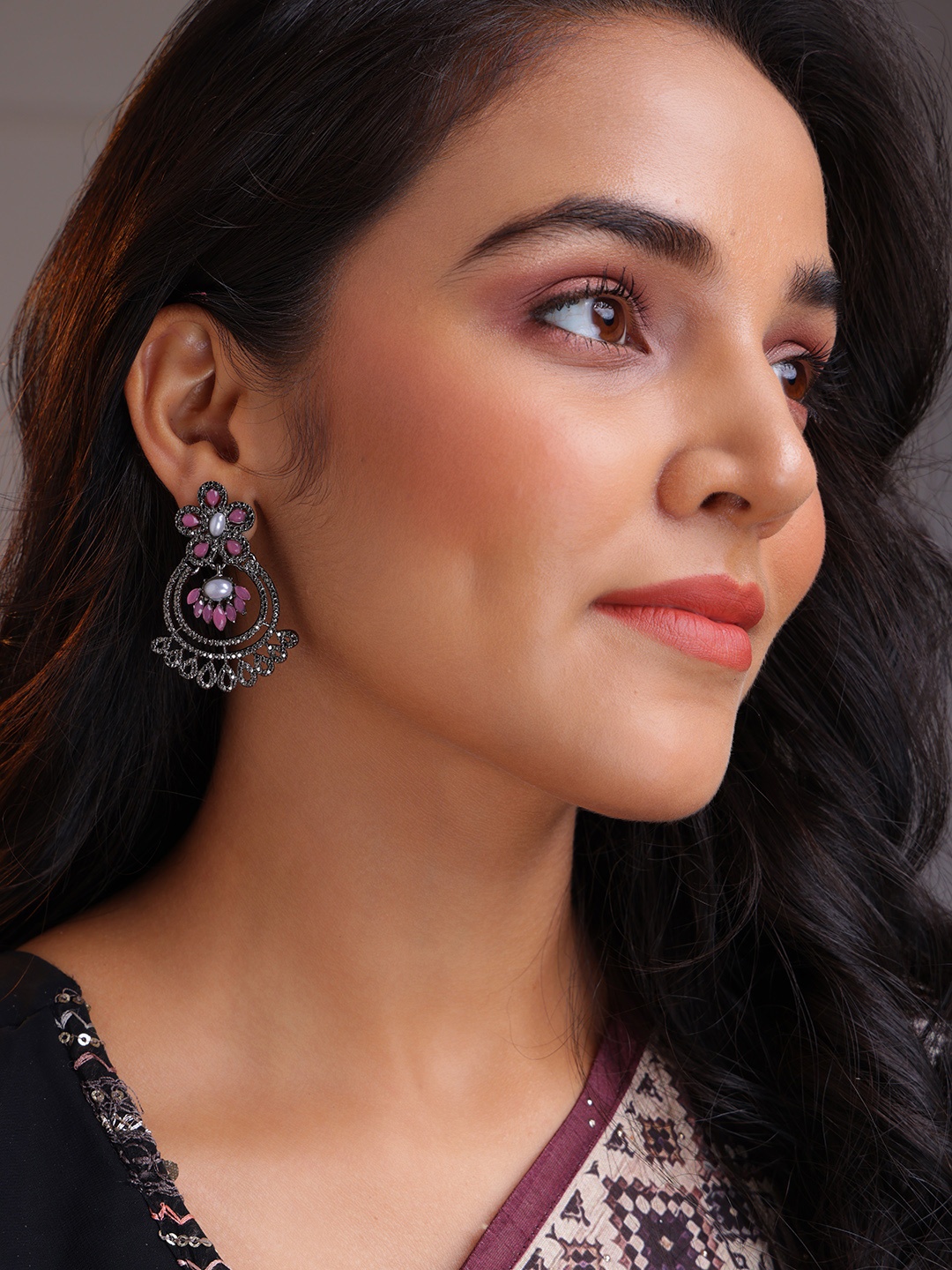 

PANASH Silver-Toned Contemporary Chandbalis Earrings