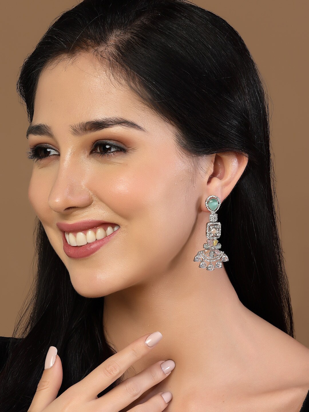 

PANASH Silver-Toned Contemporary Drop Earrings
