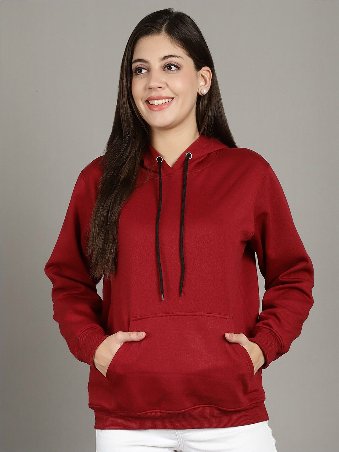 

GRACIT Women Maroon Hooded Sweatshirt