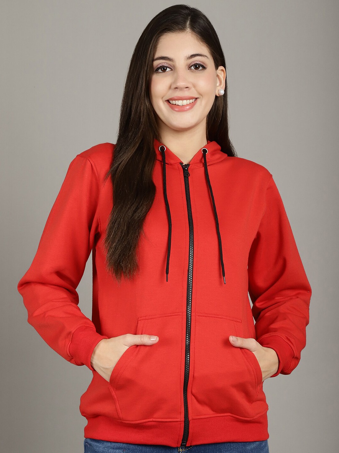 

GRACIT Women Grey Melange Hooded Sweatshirt