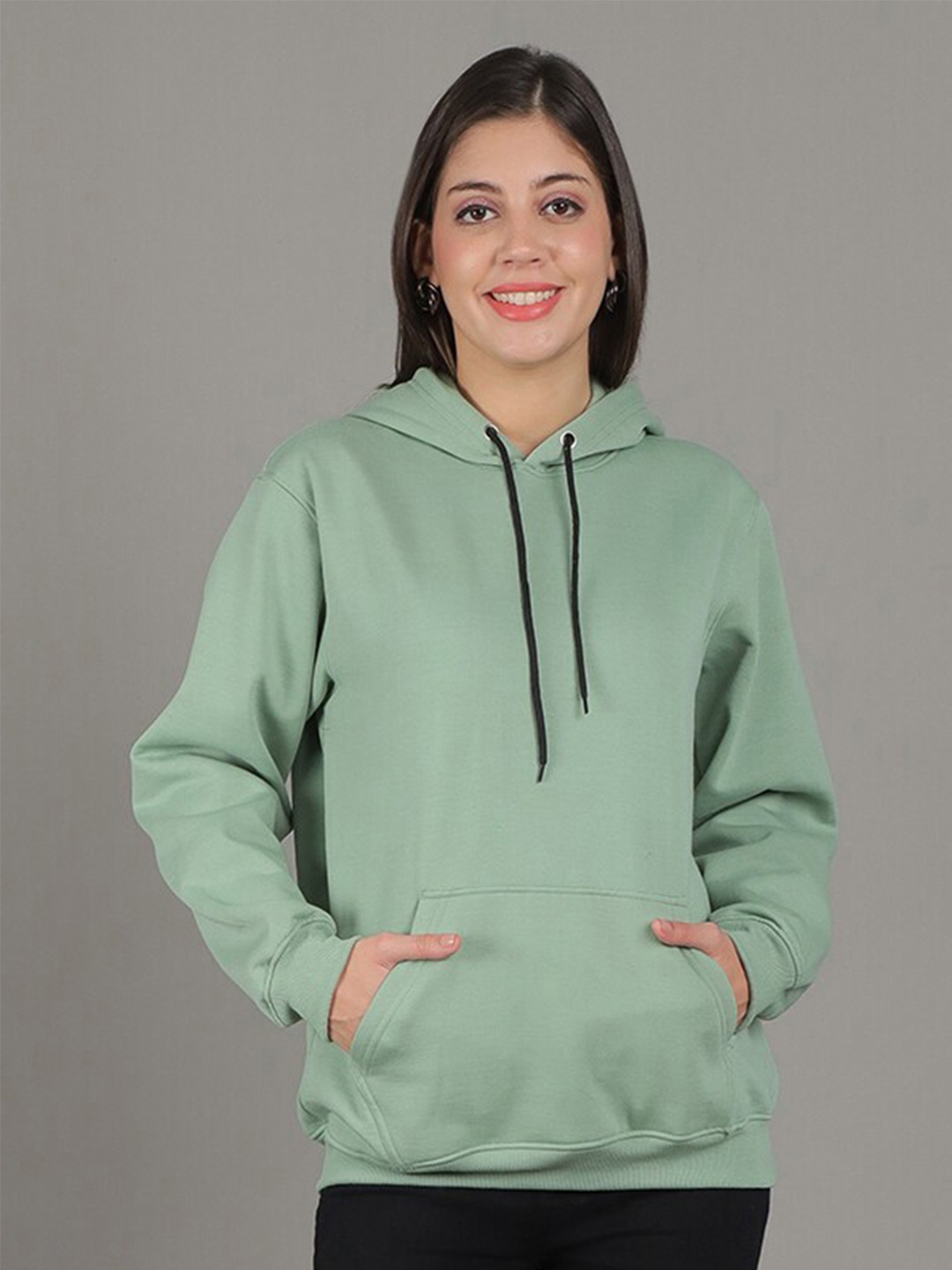 

GRACIT Women Sea Green Hooded Sweatshirt