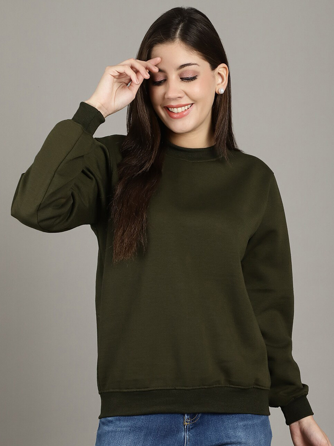 

GRACIT Women Olive Green Sweatshirt