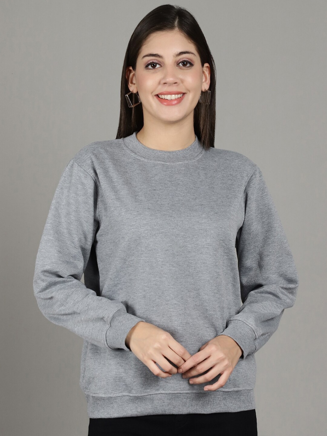 

GRACIT Women Grey Melange Sweatshirt