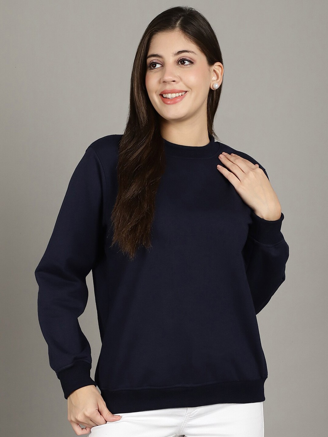 

GRACIT Women Navy Blue Sweatshirt