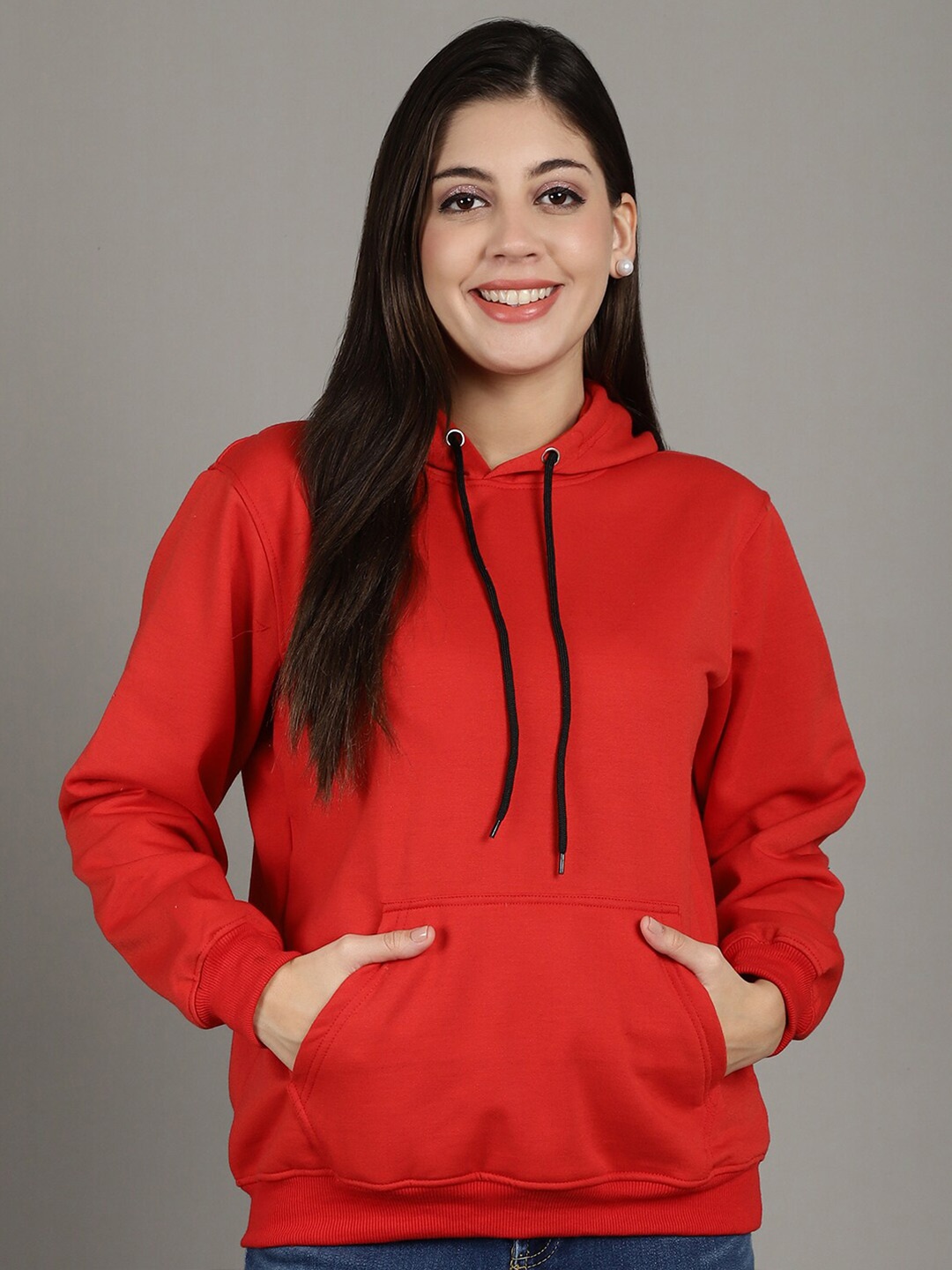 

GRACIT Women Red Hooded Sweatshirt