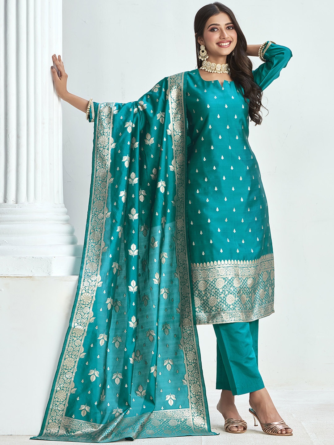 

Sangria Woven Design Straight Kurta Sets, Sea green