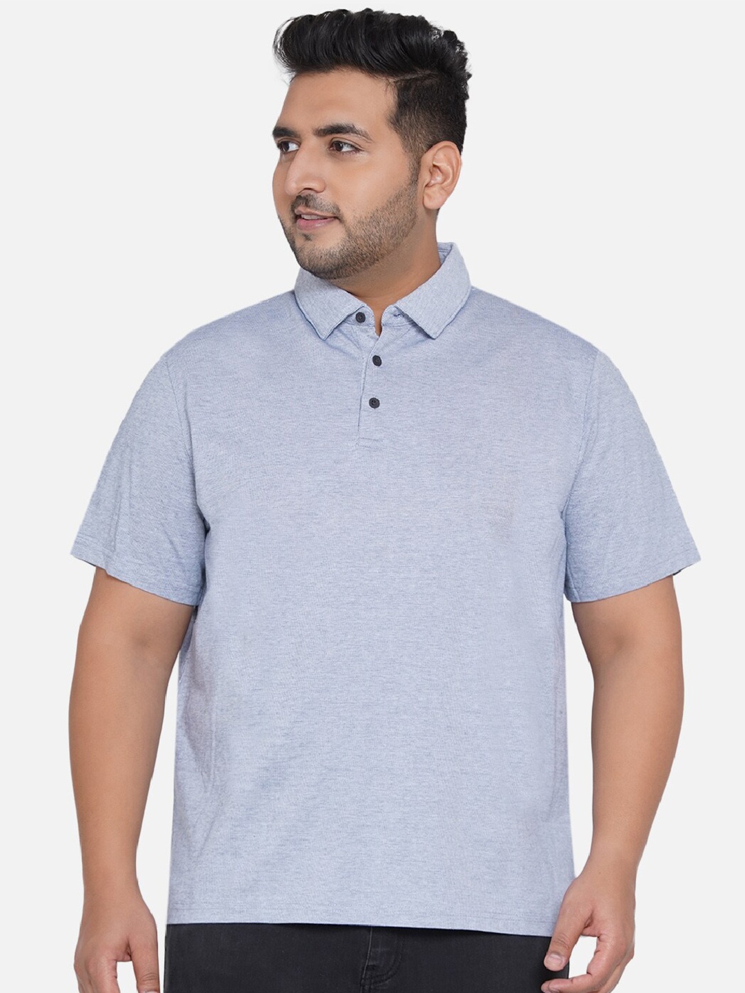 

Santonio Men Blue Polo Collar Raw Edge T-shirt