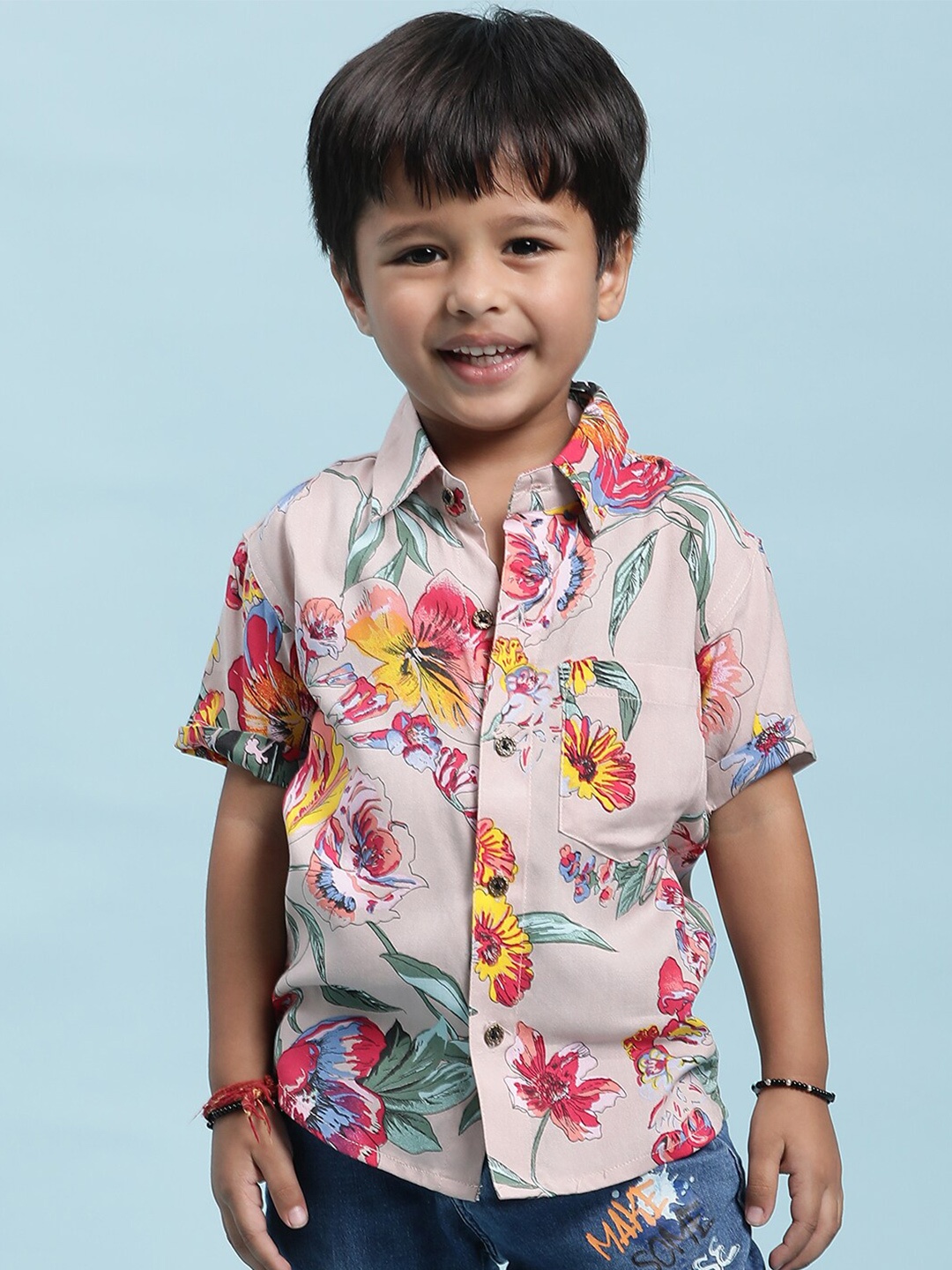 

Stuffie Land Boys Peach-Coloured Smart Floral Opaque Printed Party Shirt