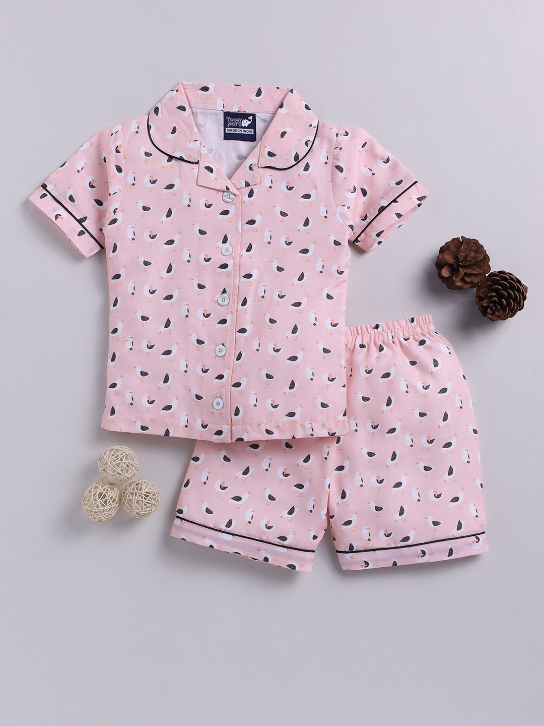 

Toonyport Kids Conversational Printed Satin Shirt With Shorts, Pink
