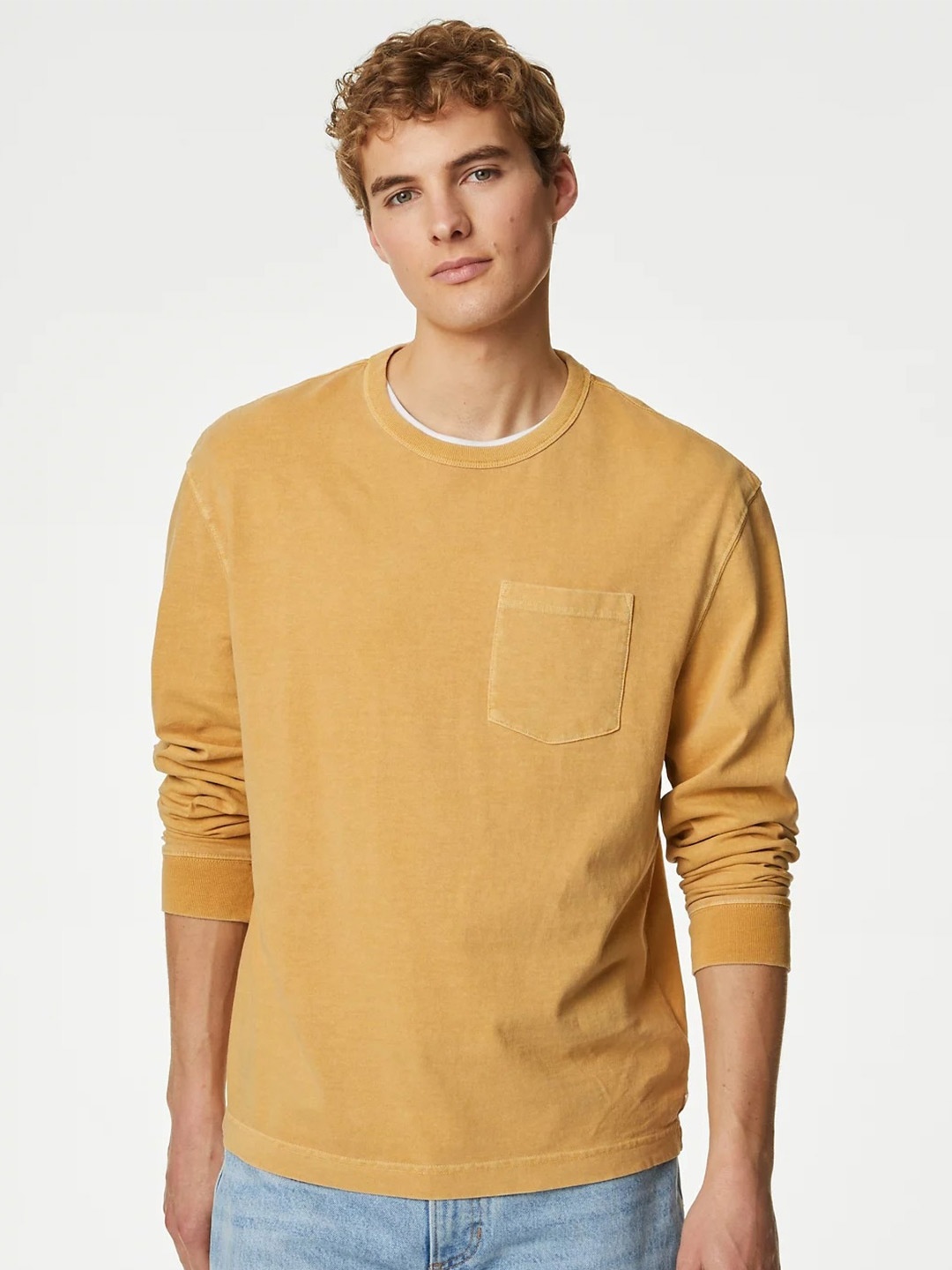 

Marks & Spencer Men Yellow Extended Sleeves Pockets T-shirt