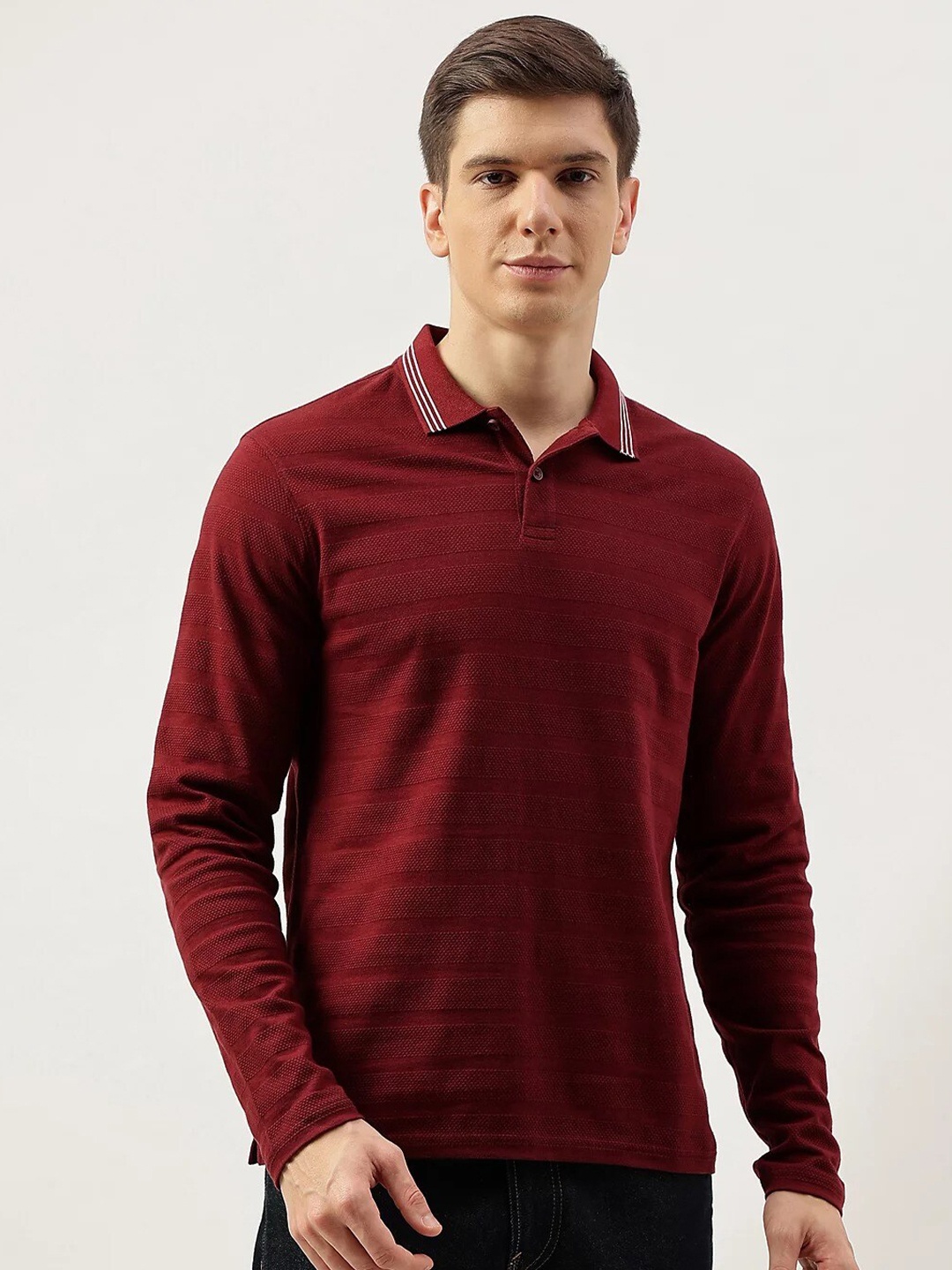 

Marks & Spencer Men Maroon Polo Collar Pockets T-shirt