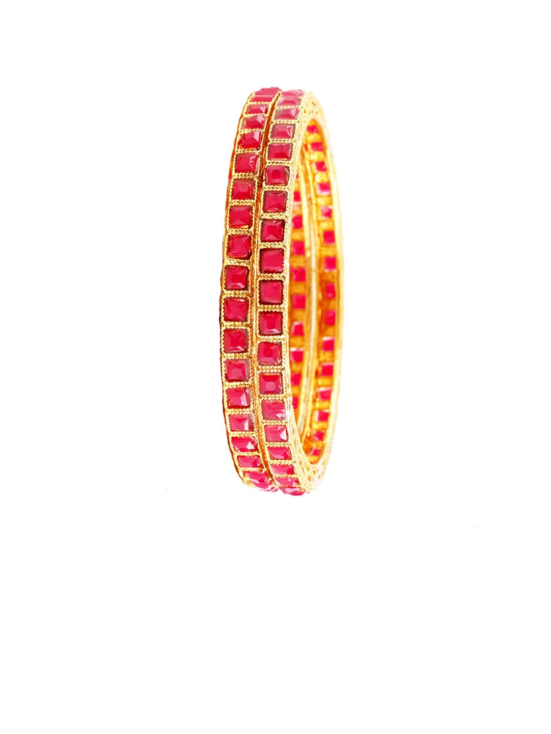 

Yellow Chimes Set Of 2 Gold-Plated American Diamond Studded Bangles, Red