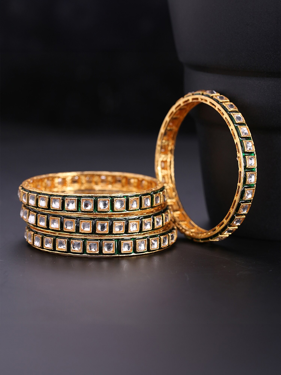 

Yellow Chimes Set Of 4 Gold-Plated Kundan Stone Stidded Bangles