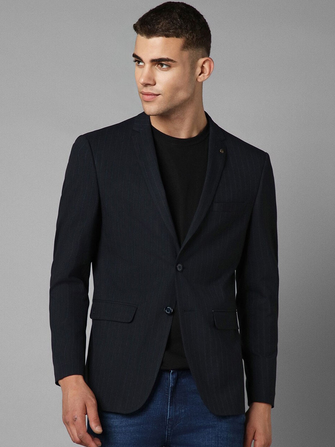 

Allen Solly Men Striped Slim-Fit Blazer, Navy blue
