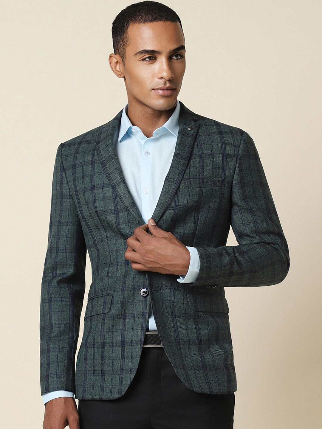 

Allen Solly Men Checked Slim-Fit Single Breasted Formal Blazers, Green