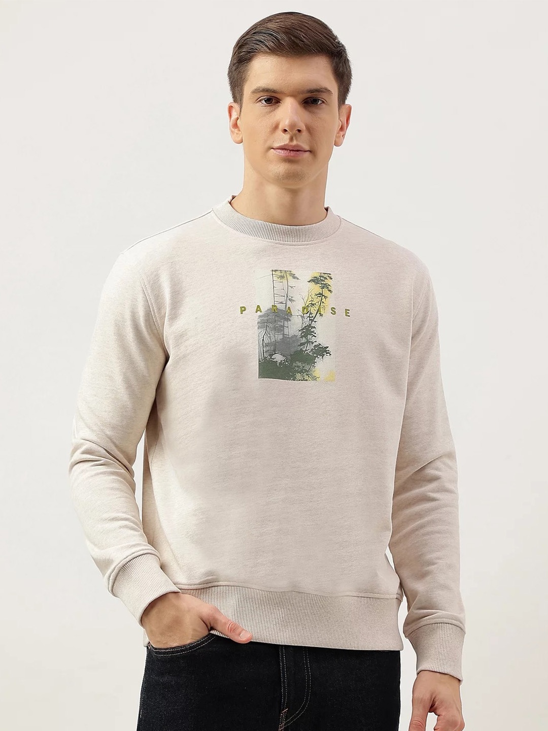 

Marks & Spencer Men Beige Printed Sweatshirt
